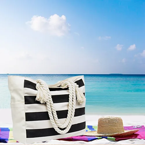 Vista 8 de Malirona Bolso grande de viaje a la playa con asa de cuerda de algodón, XL, Casual