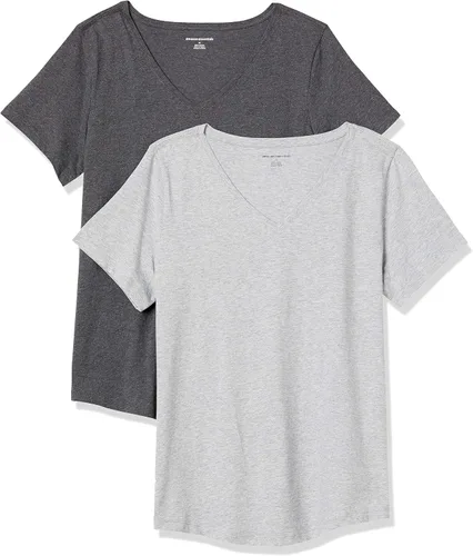 Vista 6 de Amazon Essentials - Camiseta de manga corta con cuello en V para mujer, ajuste clásico, 100 % algodón, paquete de 2