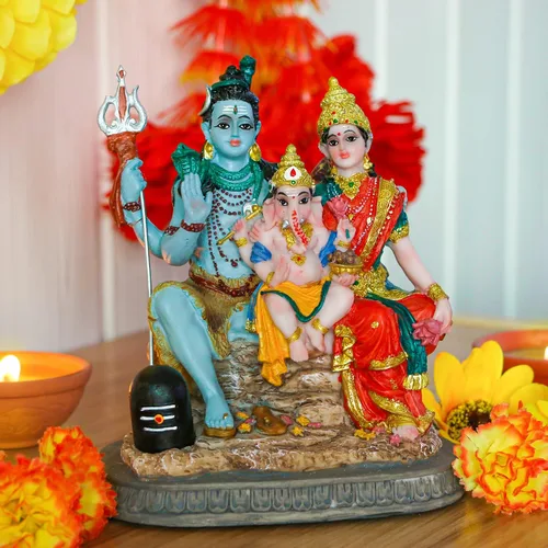 Vista 8 de Estatua de la familia de Dios Shiva de la India, de 6.1 pies de altura, ídolos hindúes Shiva, escultura familiar Ganesh Parvati Murti Moorti Pooja