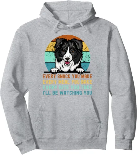 Vista 3 de Border Collie Hungry Dog - Sudadera con capucha divertida para mamá, papá, I'll be Watching You, Negro