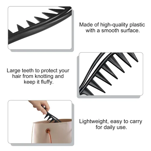 Vista 2 de Quacc 2 peines de dientes anchos para rizar el cabello, de plástico resistente, peine de peinado de salón, peines de dientes de tiburón grandes