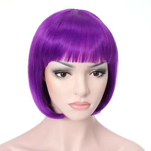 Vista 15 de Onedor - Peluca de cabello corto y recto de 10 pulgadas para cosplay, peluca Bob (Negro)