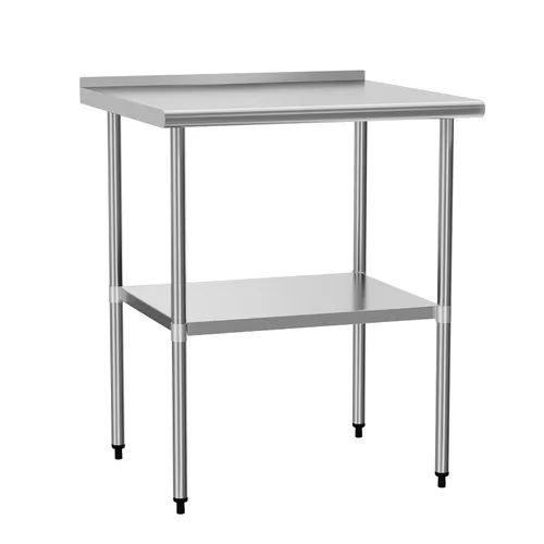 Vista 15 de Mesa de preparación y trabajo de acero inoxidable con estante ajustable y salpicadero, isla de cocina con almacenamiento, estaciones de trabajo Mesa