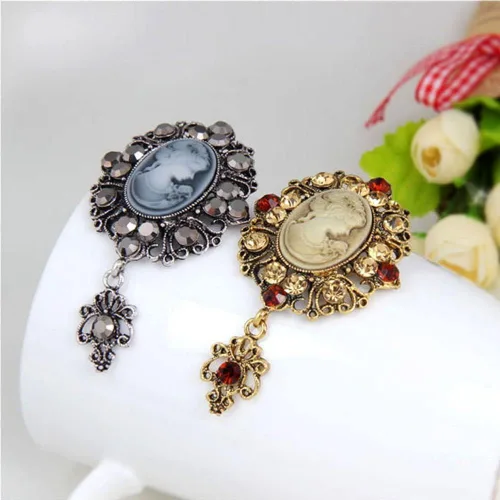 Vista 3 de Broche Cameo, broche de piedra victoriana, joyería antigua, broche de pin colgante de princesa de flores para mujer, oro cristal, plata AMX2Z002T0US