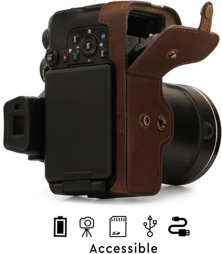 Vista 4 de MegaGear Funda de piel sintética compatible con Nikon Coolpix P950 - Marrón oscuro (MG1879)