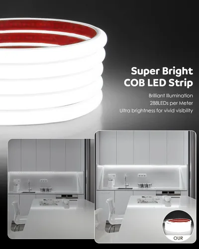 Vista 4 de Aclorol Tira de luces LED COB de 110 V para exteriores, impermeable, 6.56 pies/2M, luz diurna blanca 6000 K CRI90+ flexible y Unifrom tira de luz