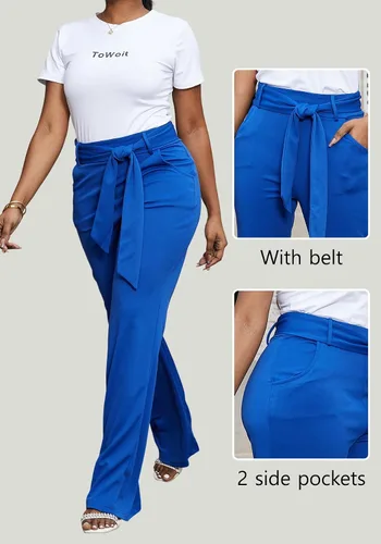 Vista 6 de LKOUS Pantalones de vestir elásticos de cintura alta y pierna recta para mujer, para oficina, uso diario, negocios, pantalones casuales