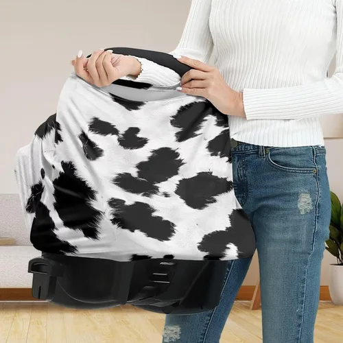 Vista 4 de Forchrinse Black and White Cow Print Nursing Cover Breastfeeding Scarf Soft Car Seat Cover for Babies Girls Infant Carseat Multi-Use Cover