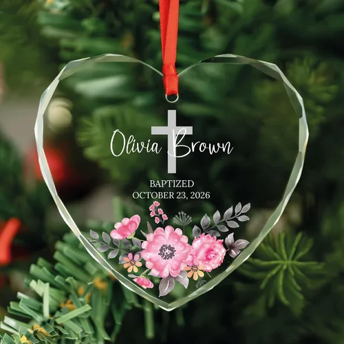 Vista 13 de Adorno de cristal personalizado para bautismo de bebé, regalo de bautismo para niños y niñas, regalo de confirmación, adorno de árbol de Navidad