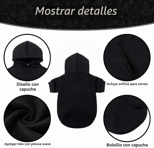 Vista 4 de KOOLTAIL Sudadera básica con capucha para perro, suave y cálida, con agujero para correa y con bolsillo, abrigo de invierno para perros, ropa