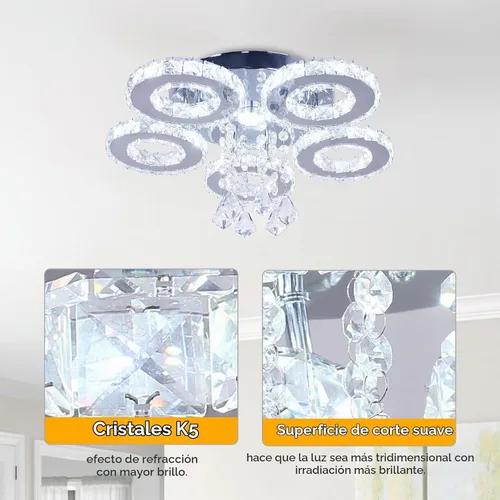 Vista 7 de Lámpara de techo de cristal con 5 anillos, color blanco frío Lámpara de techo de cristal moderna LED para pasillo dormitorio baño cocina y entrada