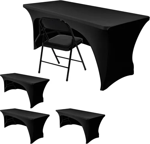 Vista 10 de Nasitos Paquete de 2 Manteles Ajustados de Spandex Negro para Mesas de 4 Pies - Cubierta para Mesa Plegable con Respaldo Abierto, Tela Lavable