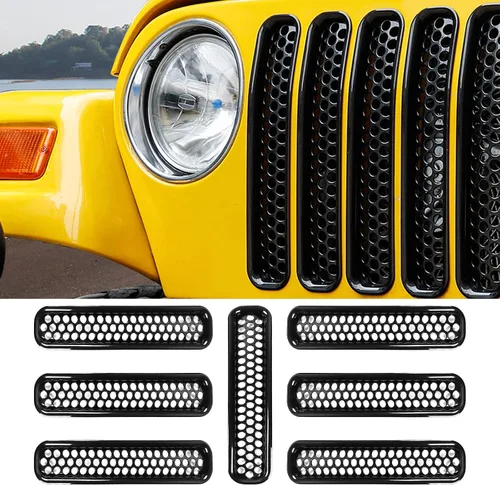 Vista 8 de RT-TCZ Versión de mejora Clip-on Rejilla frontal de malla Insertos compatibles con Jeep Wrangler JK JKU 2007-2015 (Negro mate)