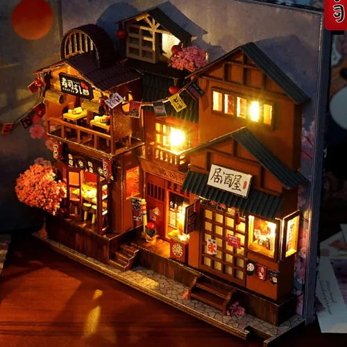 Vista 5 de Kit de bricolaje en miniatura para rincón de libros, casa de muñecas para estantería, decoración de callejón, kit de casas en miniatura de bricolaje
