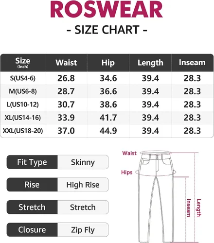 Vista 6 de roswear Jeans elásticos de cintura alta para mujer