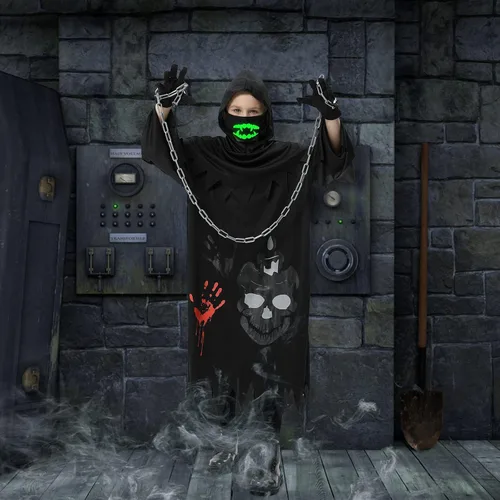 Vista 7 de Grim Reaper Costume for Kids, Halloween Costumes for Boys and Girls, with Scythe, Chain, Gloves and Luminous Masks