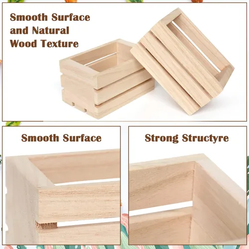 Vista 4 de Paquete de 4 mini cajas de madera rústica, cajas decorativas de madera sin terminar, caja de almacenamiento de madera para cocina, oficina