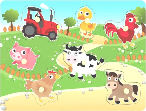 Vista 9 de Rompecabezas de madera con diseño de granja para bebés, imágenes a todo color para preescolar, 7 piezas
