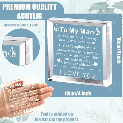 Vista 3 de Yulejo Placa acrílica para el día de San Valentín con texto en inglés «To My Man» («To My Man»)