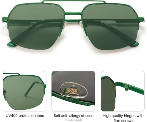 Vista 31 de SOJOS Trendy Aviator Sunglasses Mens Womens Retro Double Bridge Metal Frame Semi-Rimless Shades SJ1191