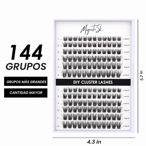 Vista 2 de Extensiones de pestañas en racimo 144 piezas, pestañas postizas individuales, extensiones de pestañas DIY, pestañas postizas reutilizables