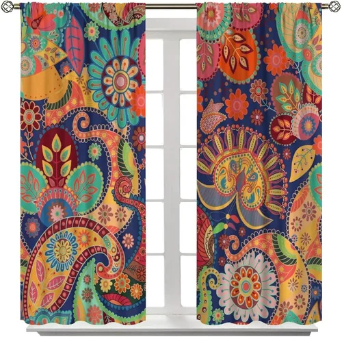 Vista 38 de Cortinas opacas con estampado de flores de cachemira, estampado de cachemira sobre fondo blanco, para decoración del hogar, cocina, restaurante