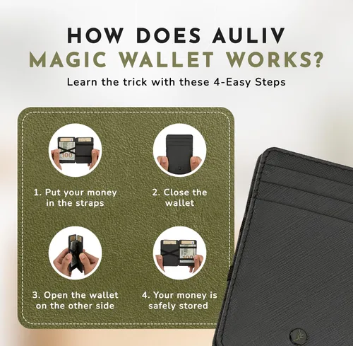 Vista 6 de Leather Magic Wallet for Men and Women Full Grain Leather Handcrafted Card Holder with Magic Flap Feature & RFID Protection