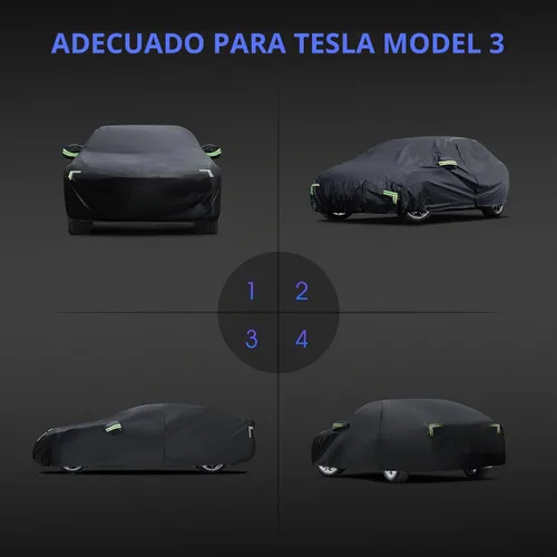 Vista 7 de Funda de auto para Tesla Model 3 2017-2026, 6 capas de cubierta impermeable para todo tipo de clima, cubierta exterior completa para exteriores