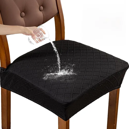 Vista 30 de Genina Juego de 2 fundas impermeables para sillas de comedor, fundas elásticas de jacquard extraíbles y lavables, sin fundas traseras, color beige