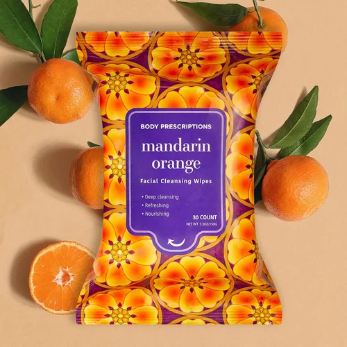 Vista 4 de Toallitas desmaquillantes Body Prescriptions - Paquete grande, Toallitas de limpieza suaves para una fácil remoción de maquillaje, Mandarina