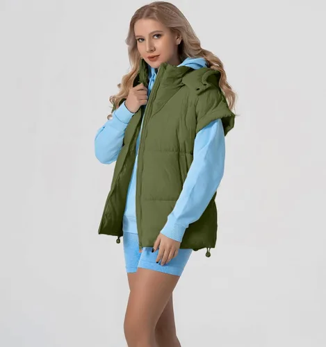 Vista 4 de Chaleco acolchado para mujer, cuello alto, sin mangas, con cremallera, acolchado con bolsillos