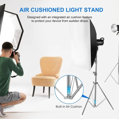 Vista 4 de Paquete de 2 soportes de luz resistentes, soporte de luz acolchado de aire para fotografía, soporte ajustable de 9.2 pies/9.2 ft, soporte de trípode