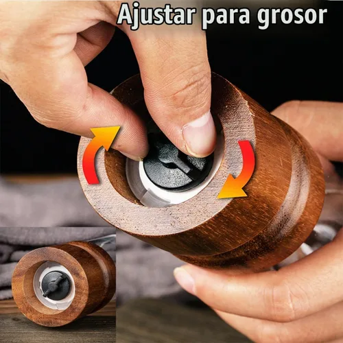 Vista 5 de Molinillo manual de madera de acacia, 7 pulgadas, grosor ajustable, herramienta de molienda de especias de cocina