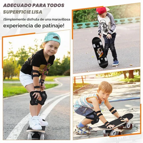 Vista 6 de Honoson Juego de 7 piezas de rodilleras, coderas y muñequeras para patinetas para principiantes y niños pequeños