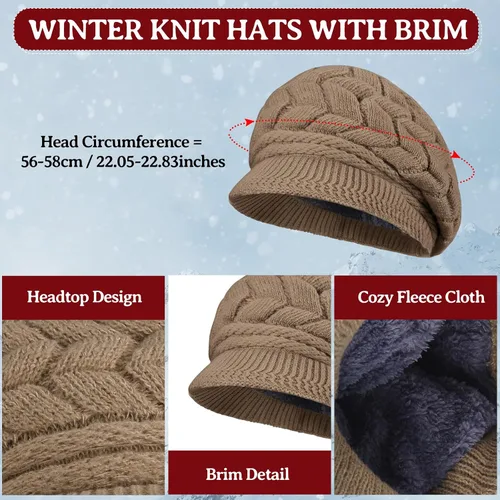 Vista 18 de SATINIOR Juego de 4 gorros y guantes de invierno para mujer, gorro de punto cálido, gorro de esquí de nieve con visera y guante para pantalla rojo