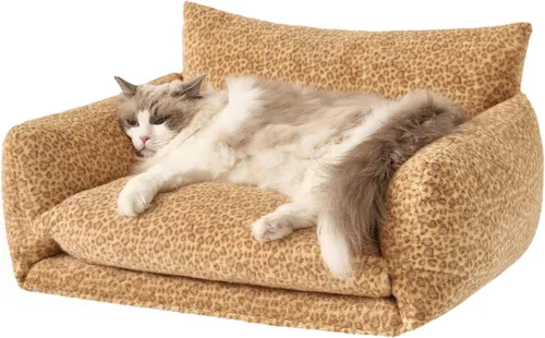 Vista 10 de Hollypet Cama para gatos, mullida, multifuncional, de doble capa, suave para mascotas, sofá ortopédico para gatos y perros pequeños, color beige