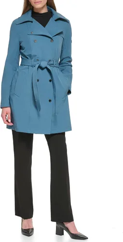 Vista 6 de Calvin Klein Chaqueta impermeable con cinturón de doble botonadura para mujer con capucha extraíble
