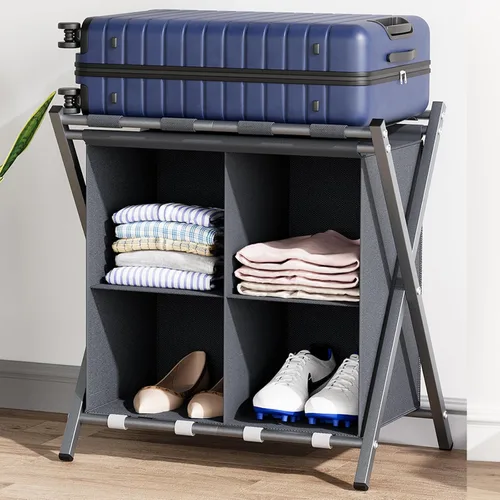 Vista 16 de aboxoo Portaequipajes con almacenamiento, soportes plegables para maleta para habitación de invitados, soporta hasta 120 libras, soportes