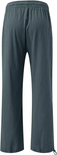 Vista 5 de Pantalones de lino para mujer, de verano, de cintura alta, pierna ancha, casuales, cintura elástica, pantalones palazzo, pantalones de playa