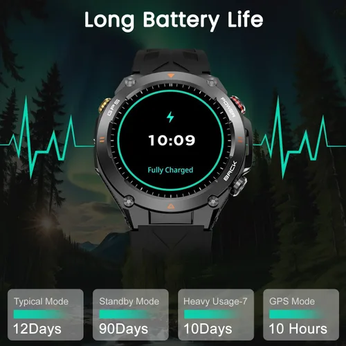 Vista 7 de Reloj inteligente militar con rastreador GPS, presión/altitud/brújula, reloj inteligente resistente con batería de 90 días, 1 ATM impermeable