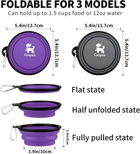 Vista 89 de COOYOO Cuenco plegable para perros, paquete de 2 cuencos plegables para agua para perros y gatos, plato portátil para alimentación de mascotas