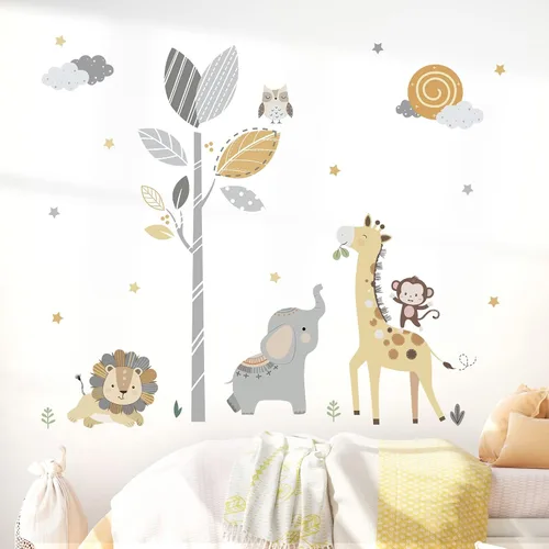 Vista 2 de decalmile Calcomanías de pared de animales, elefante, león, pegatinas de pared para habitación de bebé, decoración de pared de guardería