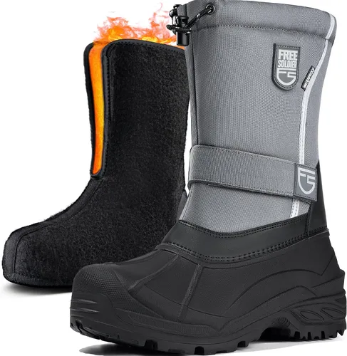 Vista 13 de FREE SOLDIER Botas de nieve impermeables para hombre con forro extraíble Negro