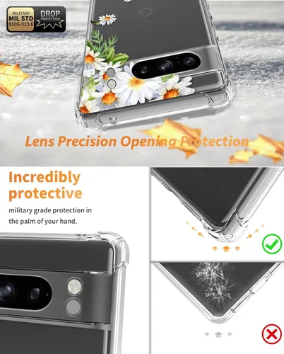 Vista 4 de Funda para Google Pixel 8 Pro, protección de lente para cámaras, suave a prueba de golpes, transparente, funda protectora de teléfono para mujeres