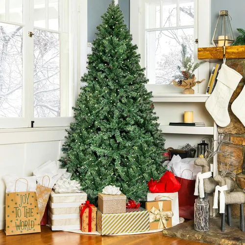 Vista 8 de ERGOMASTER - Árbol artificial de Navidad preiluminado de 7 pies con luces, árbol de Navidad falso verde con 1096 puntas de rama con bisagras, 300