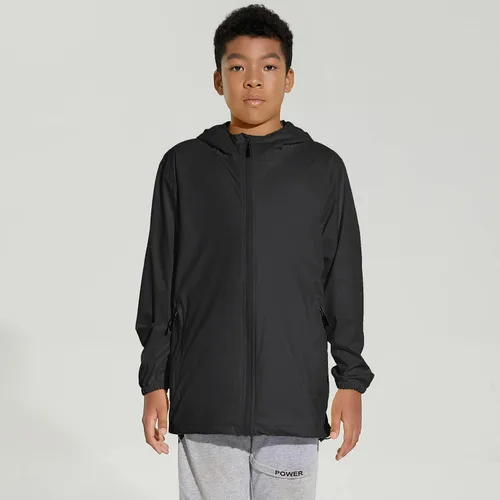 Vista 3 de DEVOROPA Chaqueta impermeable para niños jóvenes, ligera, plegable, para ciclismo, correr, cortavientos con capucha