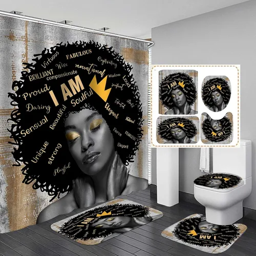 Vista 11 de Jayden Madge - Juego de 4 cortinas de ducha para mujer afroamericana, citas inspiradoras, atardecer, safari, animales, tribal, niña afro, orgullosa