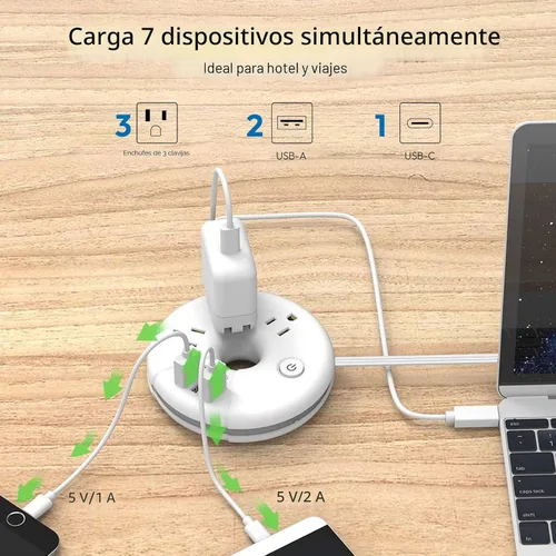 Vista 3 de Regleta de alimentación de viaje, NTONPOWER 3 tomas de corriente 3 USB (1 USB C) Regleta de alimentación aprobada para cruceros, cable de extensión