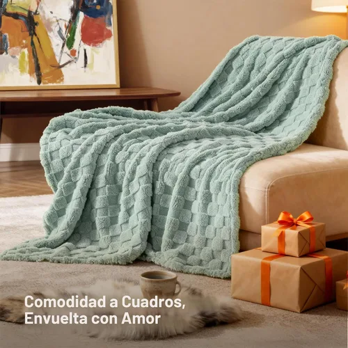 Vista 5 de Bedsure GentleSoft - Manta verde salvia para sofá, manta de forro polar a cuadros, regalos de Navidad para mujeres, hombres y niñas, bonita manta