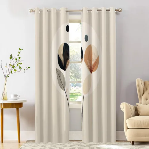 Vista 39 de Shrahala Floral Abstract Design Blackout Curtain Tiers, Minimalist Flower Illustration Kitchen Valance Light Blocking Tier Drapes with Rod Pocket, 2